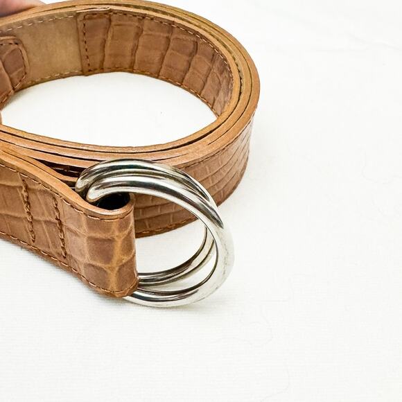 Talbots Crocodile Embossed Brown Leather Belt Silver Buckle Size L Italy - Picture 4 of 4